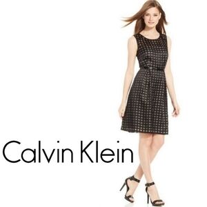 NWT Calvin Klein sheer overlay sleeveless belted mini cocktail event dress, 14